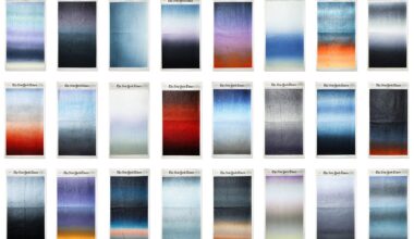 a grid of colorful painted covers of the new york times
