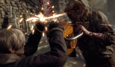 Leon fighting an enemy during one of the best Xbox Series X games, Resident Evil 4 remake