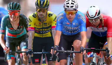 Composite image showing Lorena Wiebes, Wout van Aert, Cian Uijtdebroeks and Primoz Roglic