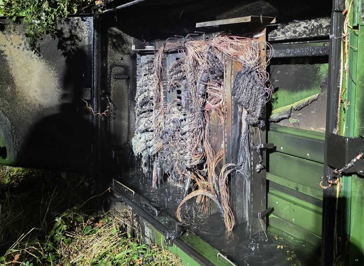 The BT Openreach cabinet was destroed by fire. Photo: Shropshire Fire and Rescue Service