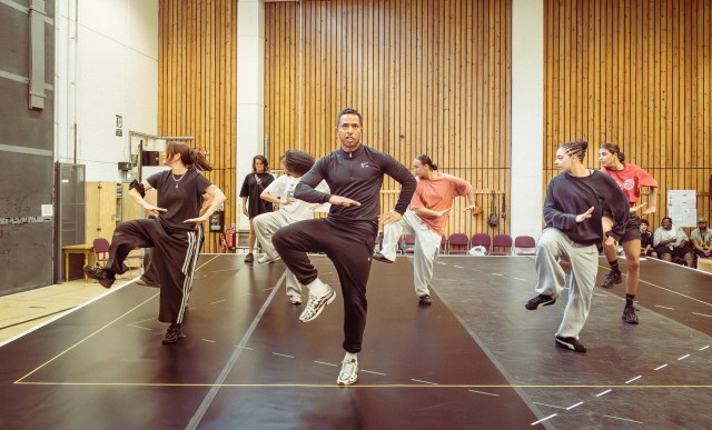 The Company of Bacchae in rehearsals at the National Theatre. Photographer Marc Brenner 07541