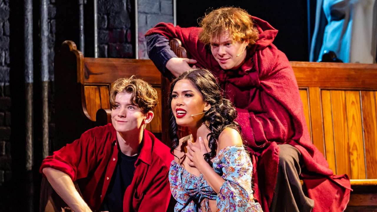 The Hunchback of Notre Dame in Concert, Oliver Hewing as Quasimodo, Christine Allado as Emseralda & Ben Joyce as Quasimodo. Photo by Danny Kaan