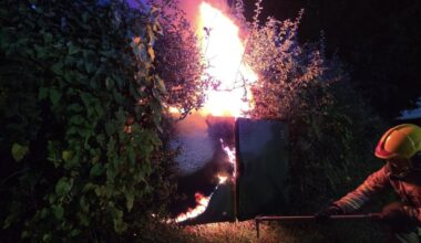 The fire involving the BT Openreach cabinet on Birch Road was well alight when firefighters arrived. Photo: Shropshire Fire and Rescue Service