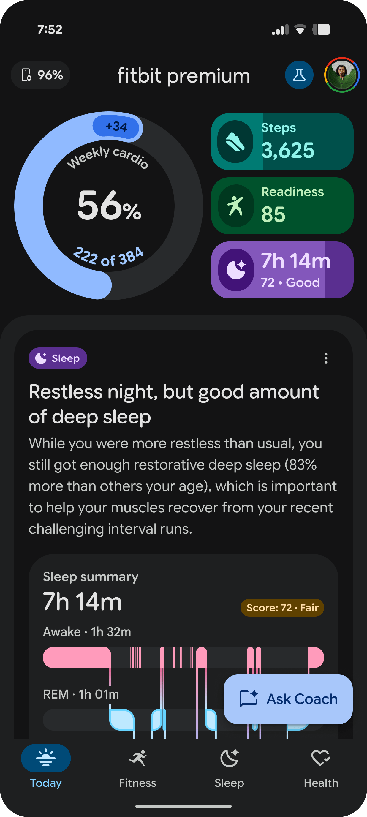 A render of the redesigned Fitbit app in a much-requested dark mode.