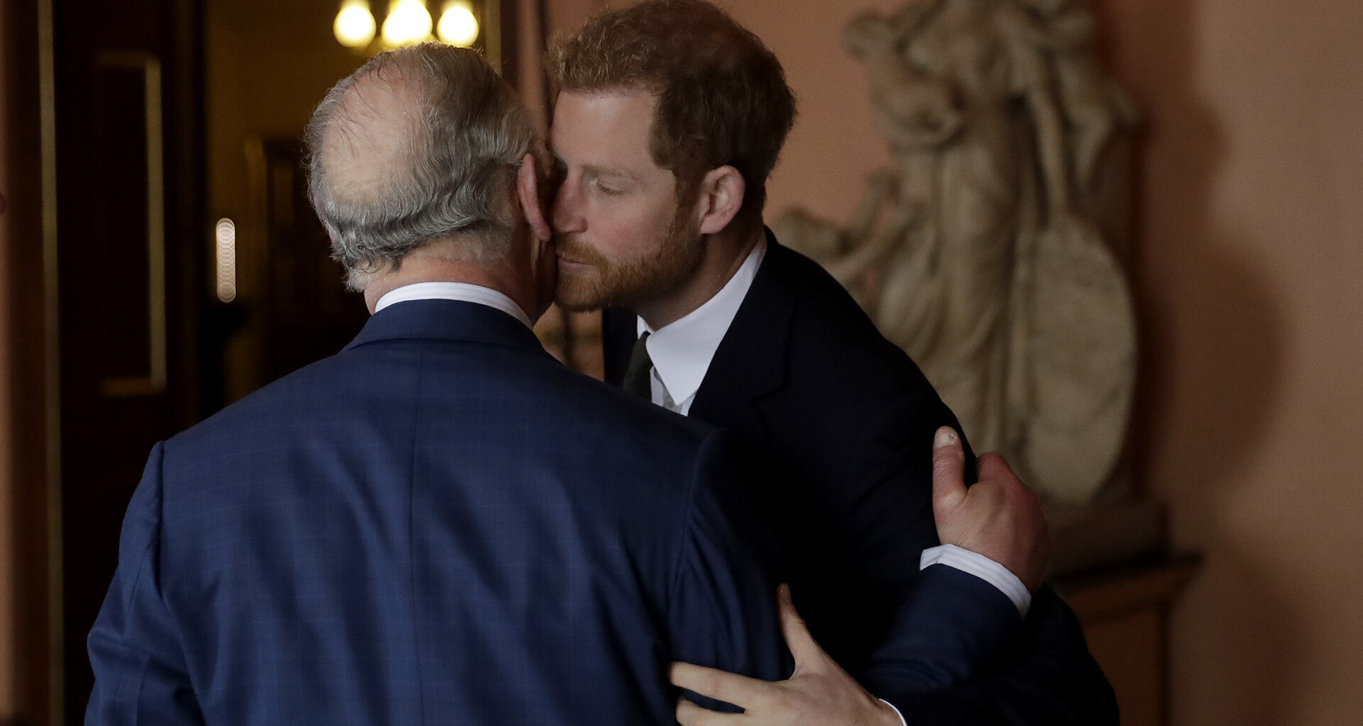 LONDON, ENGLAND - FEBRUARY 14: Prince Harry and Prince Charles, Prince of Wales arrive to attend the 'International Year of The Reef' 2018 meeting at Fishmongers Hall on February 14, 2018 in London, England. (Photo by Matt Dunham - WPA Pool/Getty Images)