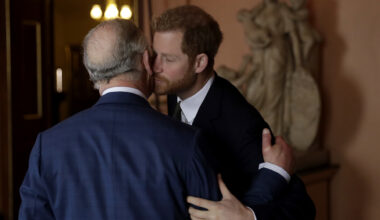 LONDON, ENGLAND - FEBRUARY 14: Prince Harry and Prince Charles, Prince of Wales arrive to attend the 'International Year of The Reef' 2018 meeting at Fishmongers Hall on February 14, 2018 in London, England. (Photo by Matt Dunham - WPA Pool/Getty Images)