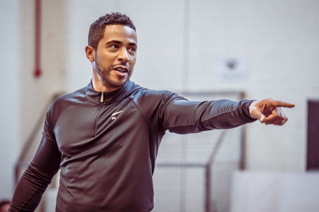Ukweli Roach (Dionysus) in rehearsals for Bacchae at the National Theatre. Photographer Marc Brenner 00098