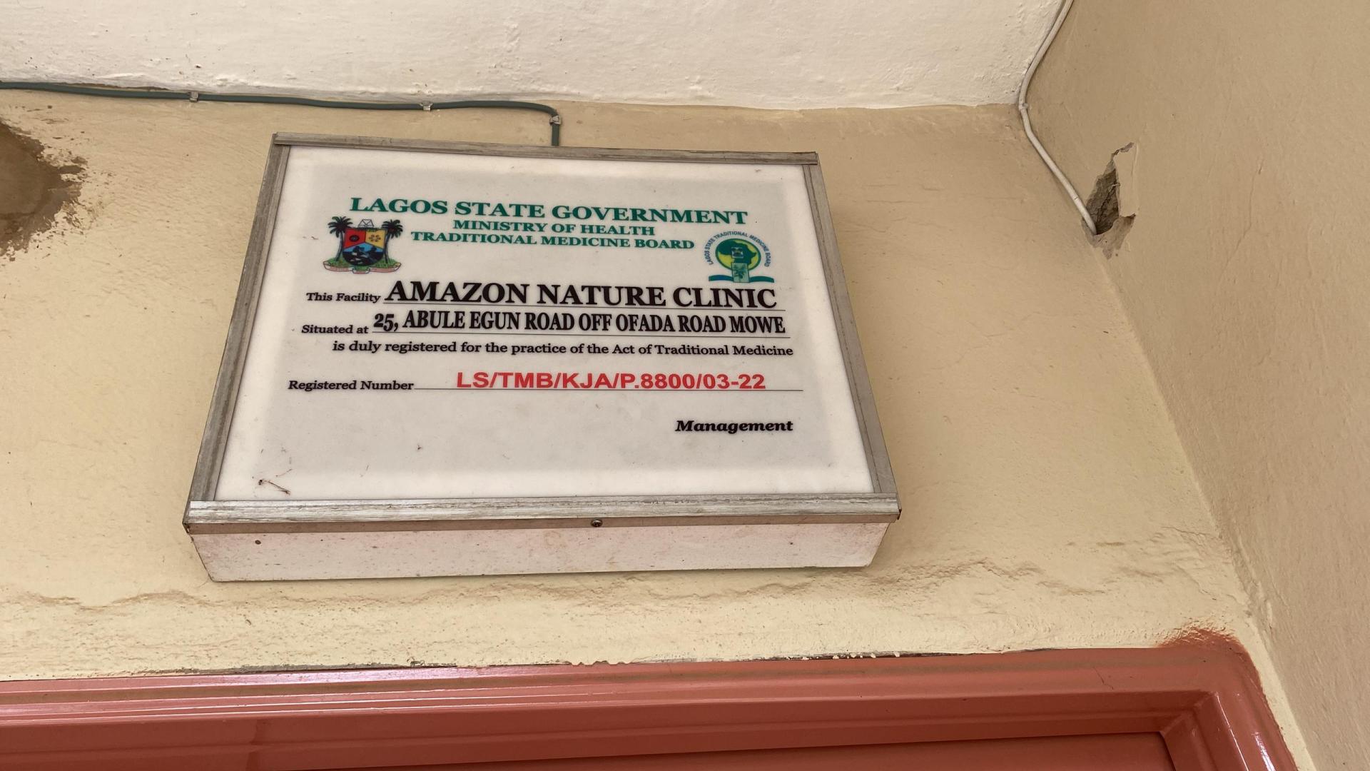 Image of the licensing documents on bold display at the clinic