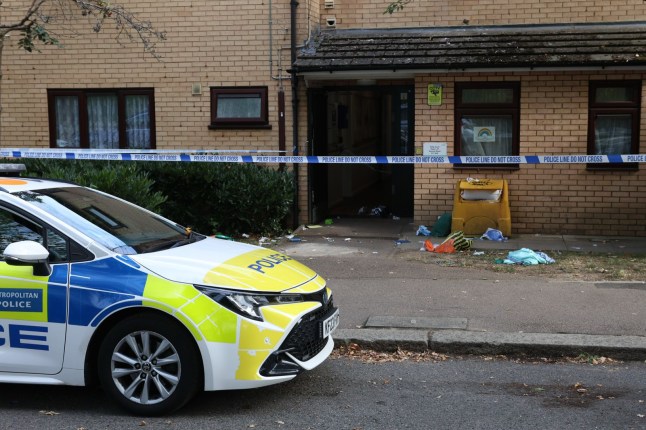 A police car outside a flat in Walthamstow