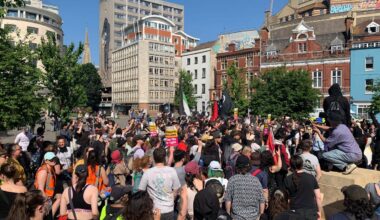 Protestors stand off outside Bristol hotel as police afforded enhanced powers