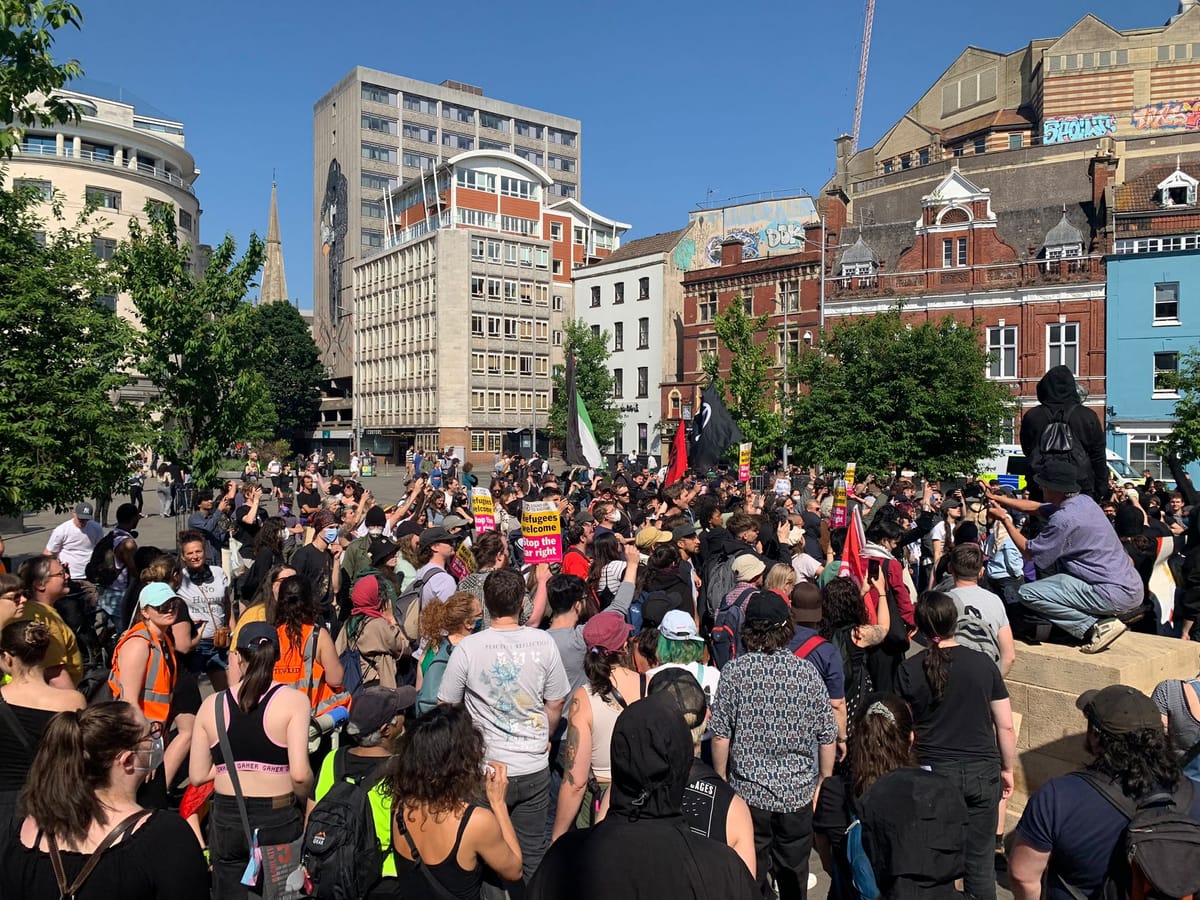 Protestors stand off outside Bristol hotel as police afforded enhanced powers