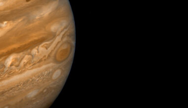 A close-up of Jupiter showing its Great Red Spot