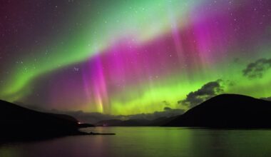 A photo of an aurora over a lake