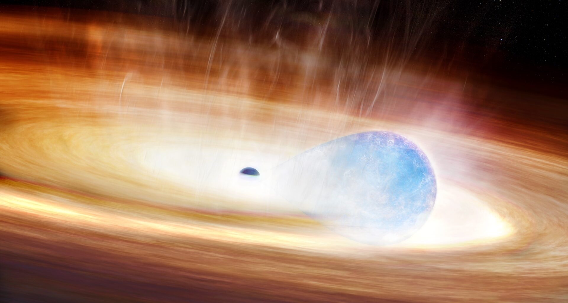 An illustration of a supernova eating a black hole