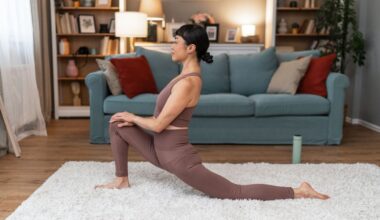 woman in lunge stretch on floor