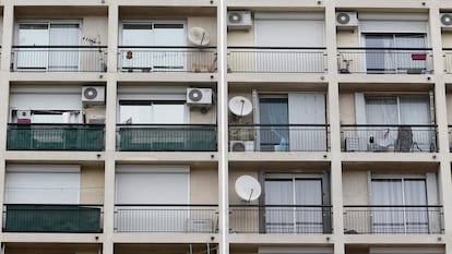 Several air conditioning units in a building in Marseille.