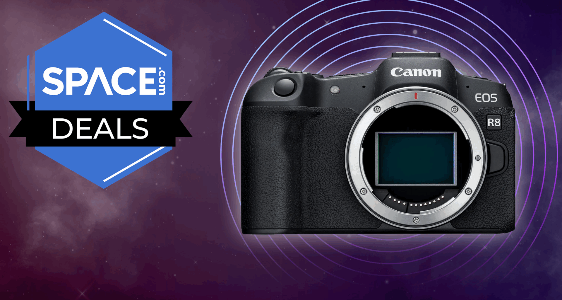 The Canon EOS R8 on a Space.com deals banner