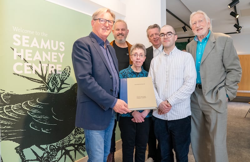 Adrian Dunbar, Michael O’Neill from Armchair & Rocket, Deirdre Carson, Professor Glenn Patterson, director of the Seamus Heaney Centre at Queen’s, Gerard Carson and Brian Ballard