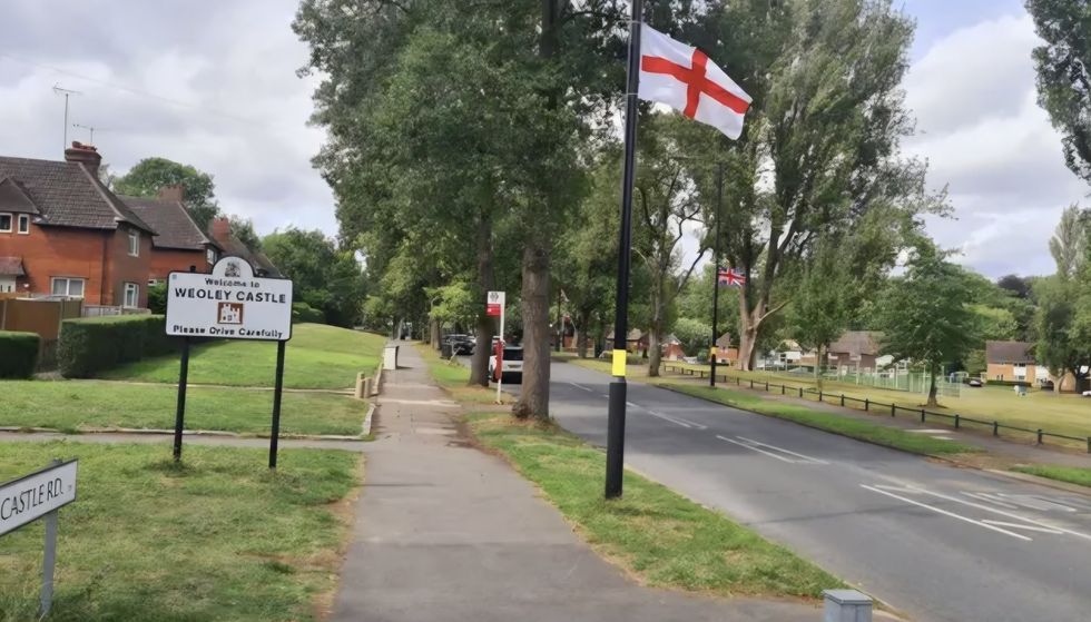 A flag of St George flies in Birmingham