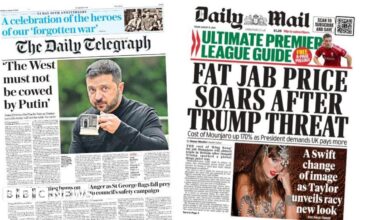 The headline on the front page of the Times reads: "Trump eyes economic incentives for Putin".