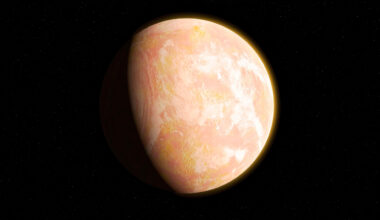 An illustration of a hot, orange looking Earth floating in the darkness of space