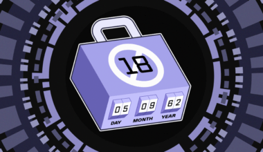 Purple padlock with an 18+ only symbol and a combination lock requiring Day, Month, and Year.