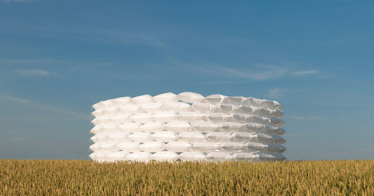 air-filled sandbag installation by gregory orekhov creates soft barricade