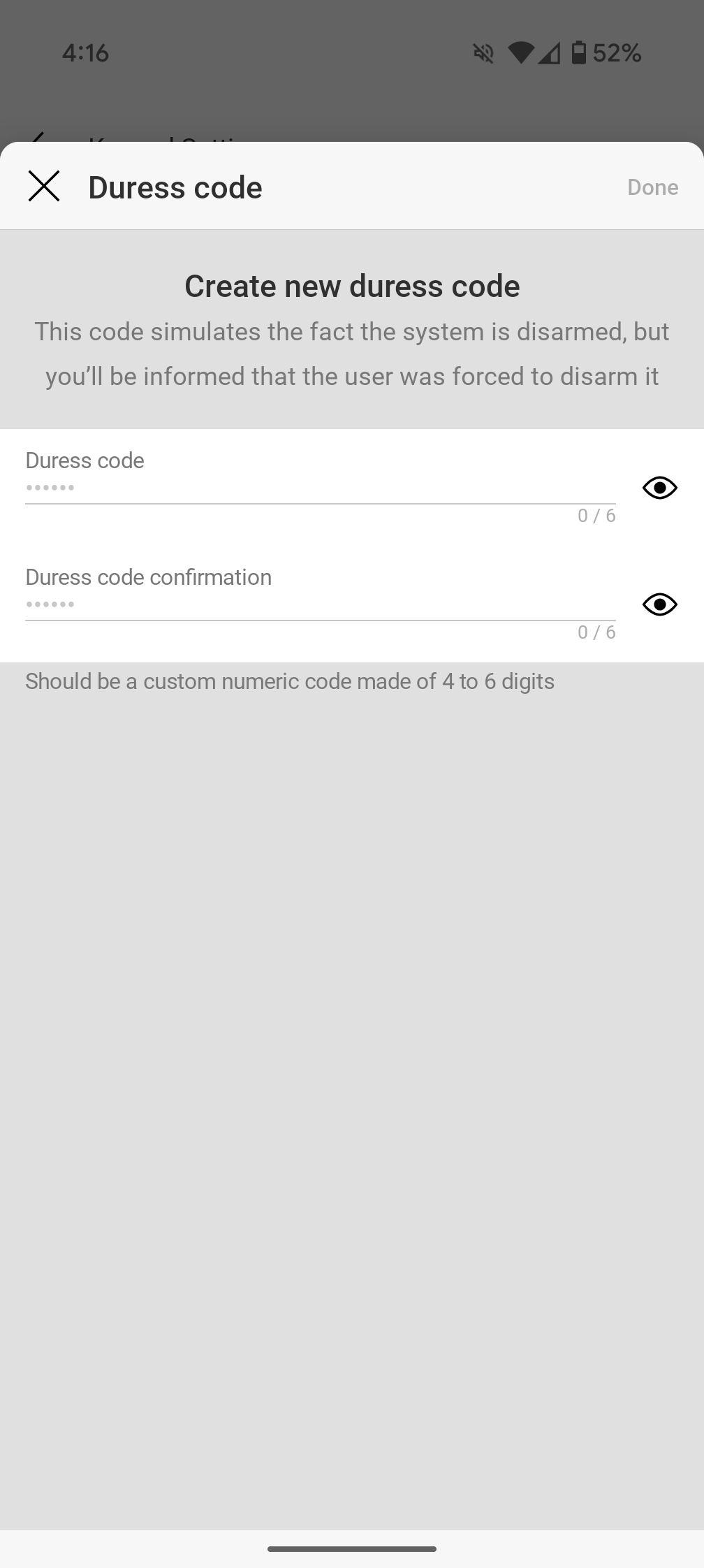 ajax alarm app duress code