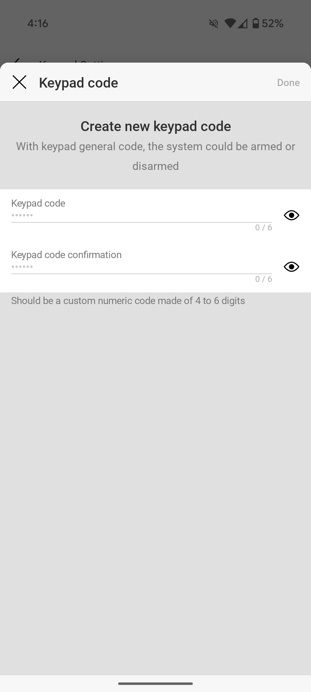 ajax alarm app keypad code