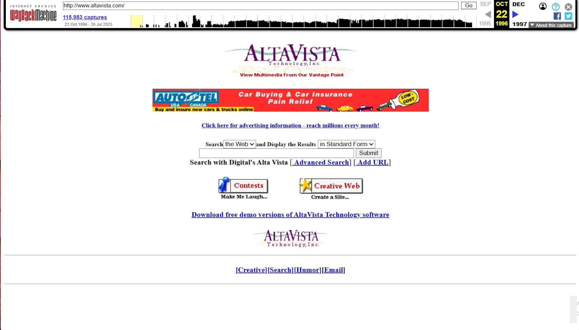 Image showing AltaVista Homepage as seen on Internet Archive