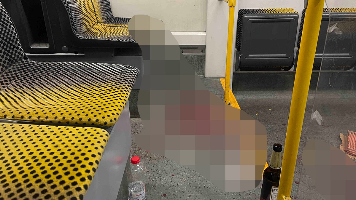 A German tram where an American tourist was stabbed in the face. 