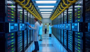 Illustration of the Aurora supercomputer at Argonne National Laboratory showcasing its advanced exascale computing capabilities.