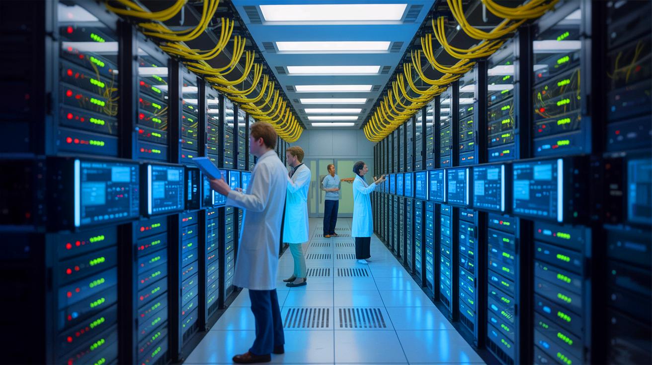 Illustration of the Aurora supercomputer at Argonne National Laboratory showcasing its advanced exascale computing capabilities.