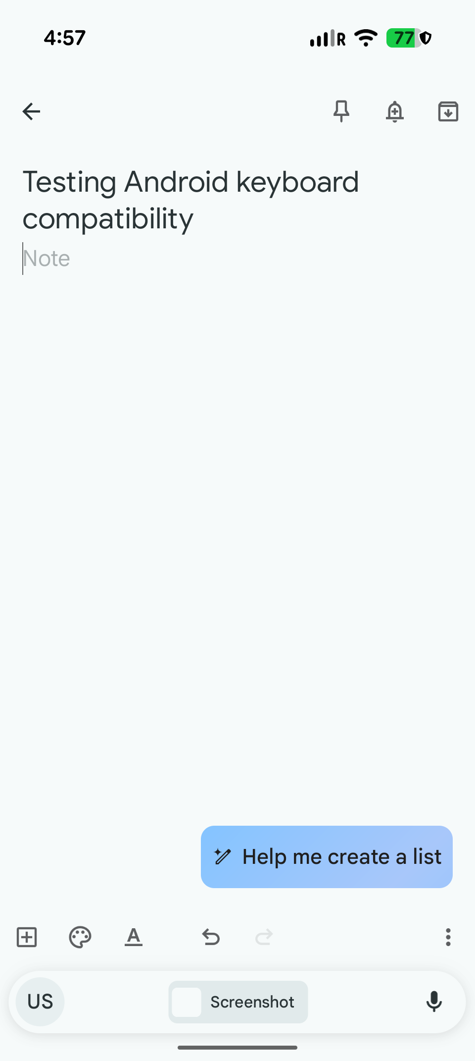 android screenshot physical keyboard bottom toolbar paste suggestion