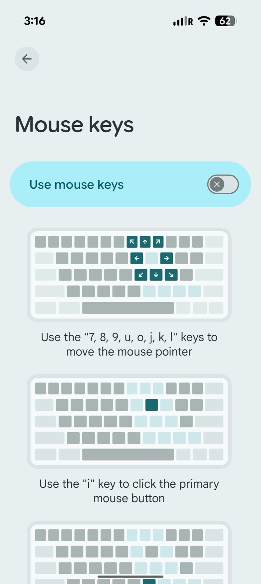 android screenshot physical keyboard settings accessibility mouse
