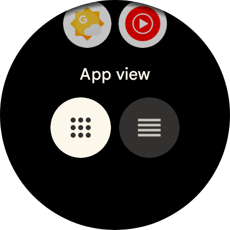 Wear OS app view settings with grid and list options