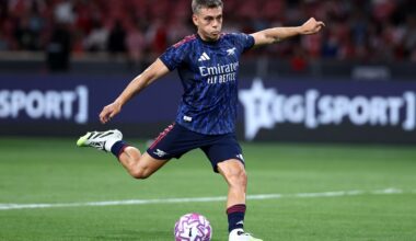 SINGAPORE, SINGAPORE: Leandro Trossard of Arsenal in action during the Pre-Season Friendly match between Arsenal FC and AC Milan at the National St...