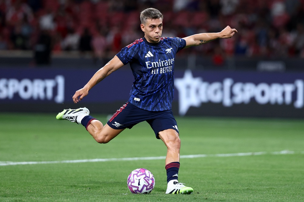 SINGAPORE, SINGAPORE: Leandro Trossard of Arsenal in action during the Pre-Season Friendly match between Arsenal FC and AC Milan at the National St...