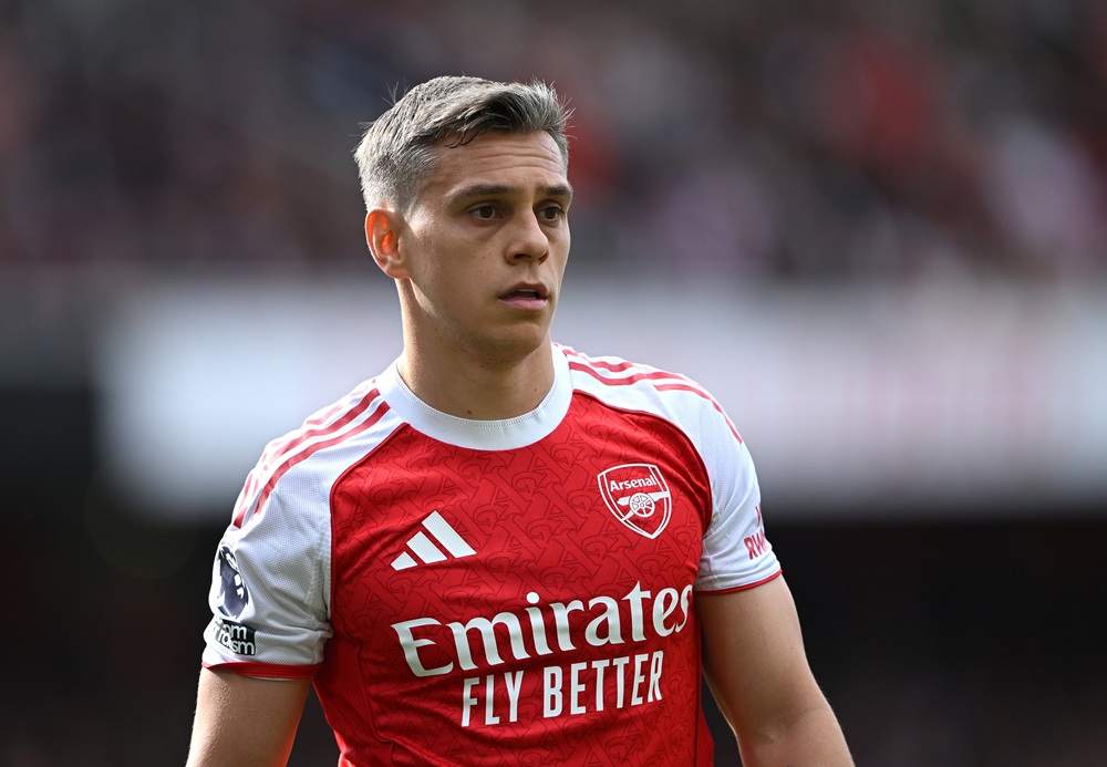 LONDON, ENGLAND: Leandro Trossard of Arsenal during the Premier League match between Arsenal FC and Newcastle United FC at Emirates Stadium on May 18, 2025. (Photo by Shaun Botterill/Getty Images)