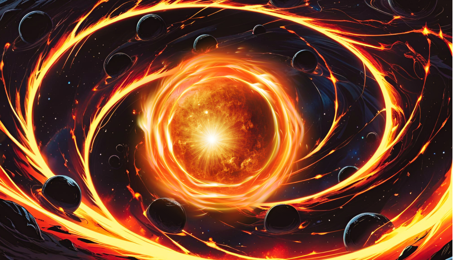 An illustration of primordial black holes gathering matter to form the first generation of stars