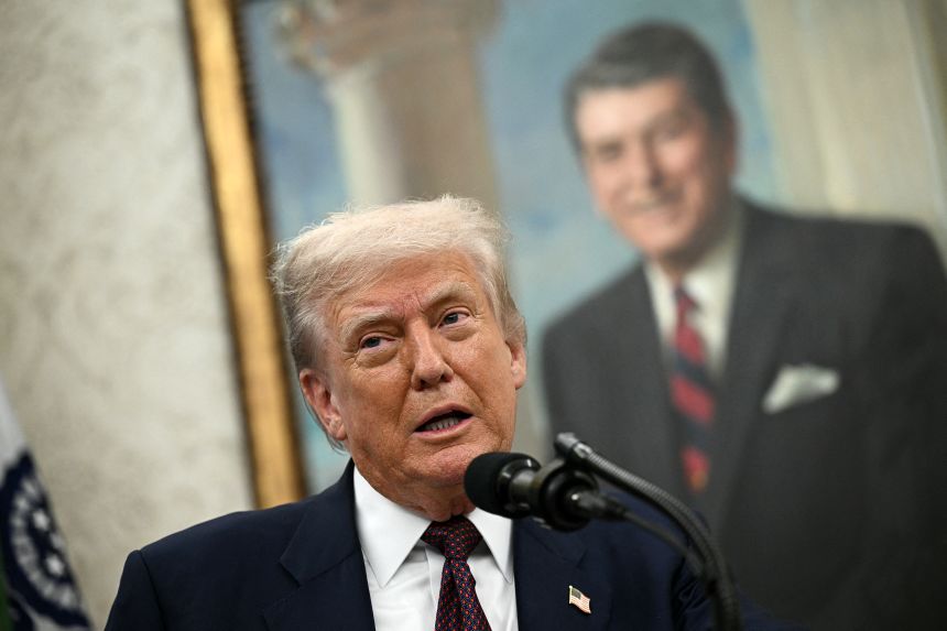 President Donald Trump speaks in the Oval Office of the White House in Washington, DC, on August 6.
