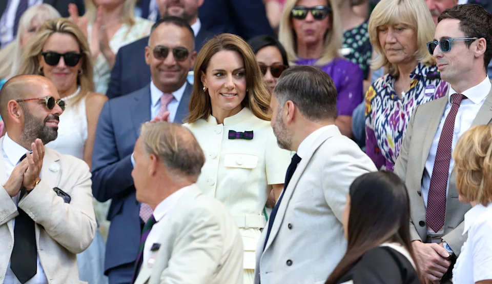 Catherine, Princess of Wales attends day 13 of The Championships Wimbledon 2025 at All England Lawn Tennis and Croquet Club on July 12, 2025.