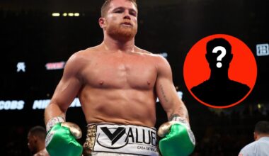 Center: Canelo Alvarez during fight with Daniel Jacobs. Insert: Mystery Fighter