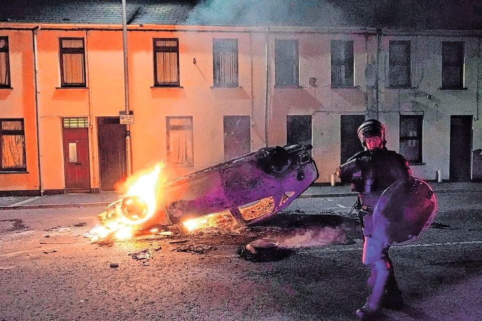 Scene of disorder in Ballymena in June after violence broke out following the alleged sexual assault of a teenage girl in the town