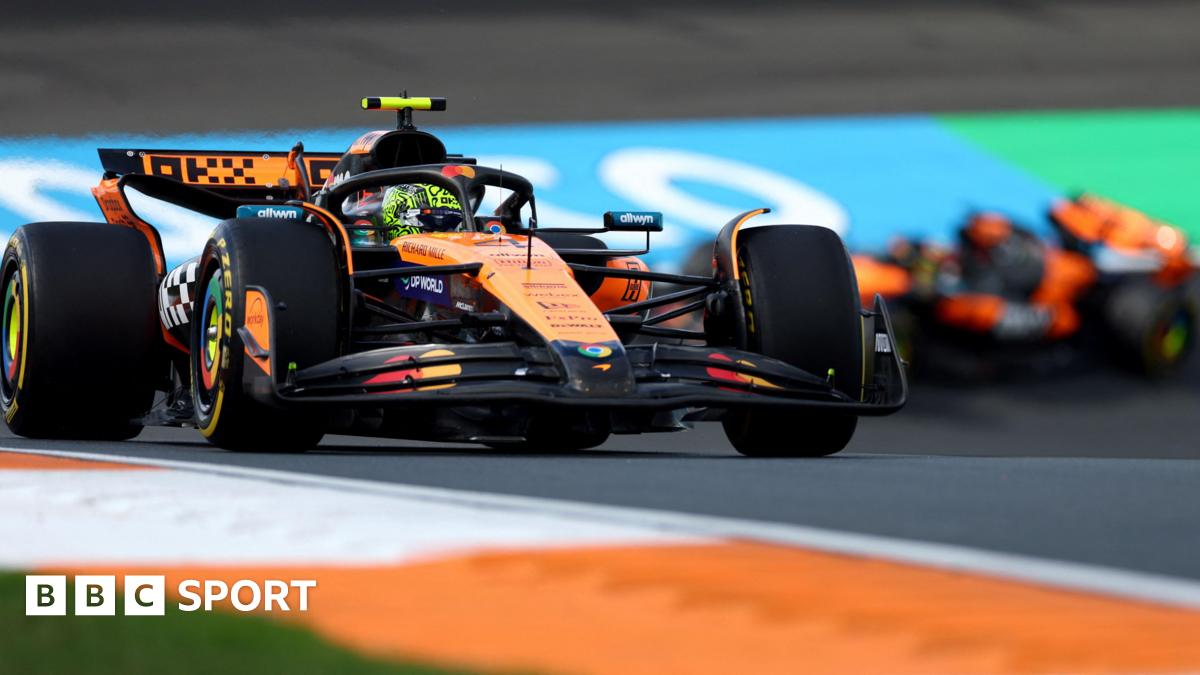 McLaren's Lando Norris in Dutch Grand Prix first practice with team-mate taking a corner in the background