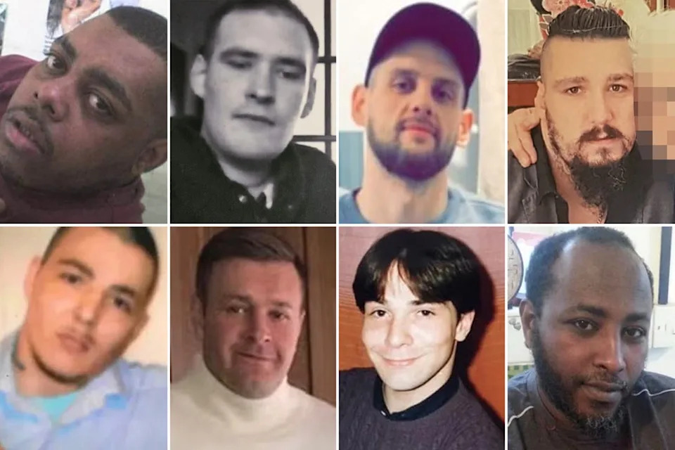 Clockwise, from top left: Leroy Douglas, Luke Ings, Liam Bennett, Wayne Williams, Abdullahi Suleman, Yusuf Ali, James Lawrence and Thomas White are all trapped on IPP sentences (Samantha Ings/Margaret White/Mandy Lawrence/Jacqueline Ali /Handout)
