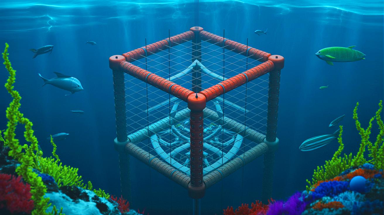 Illustration of TRIDENT, China's new neutrino detector, floating in a pool.