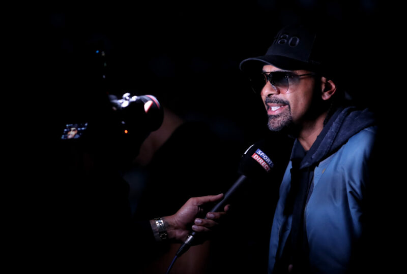 LONDON, ENGLAND - OCTOBER 15: David Haye is interviewed on the Shields vs Marshall Boxxer fight night which is the first women's only boxing card i...