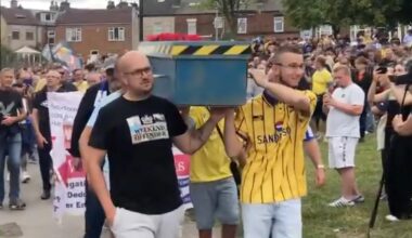 Sheffield Wednesday fans stage mock funeral before return to Hillsborough