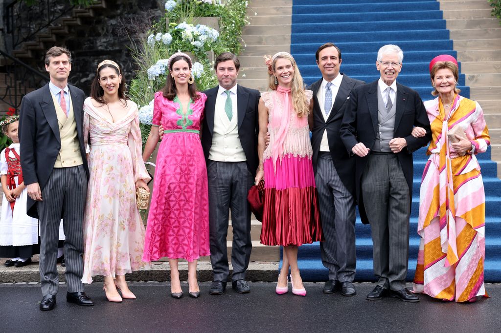 Princess Maria-Anunciata of Liechtenstein, Emanuele Musini, Prince Nikolaus of Liechtenstein and Princess Margaretha of Luxembourg attend the wedding of Princess Marie Caroline of Liechtenstein